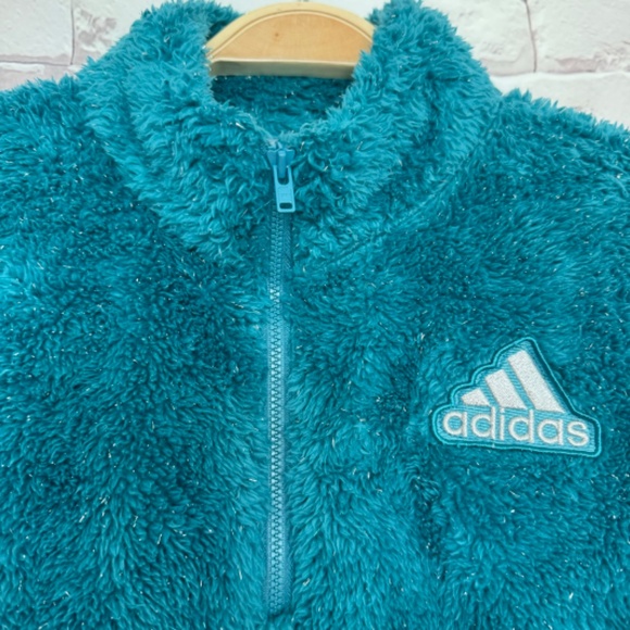 Adidas Girls TURQ‎ Quarter-Zip Sparkle Fuzzy Holiday Jacket Medium 10-12 NWT - Picture 5 of 11